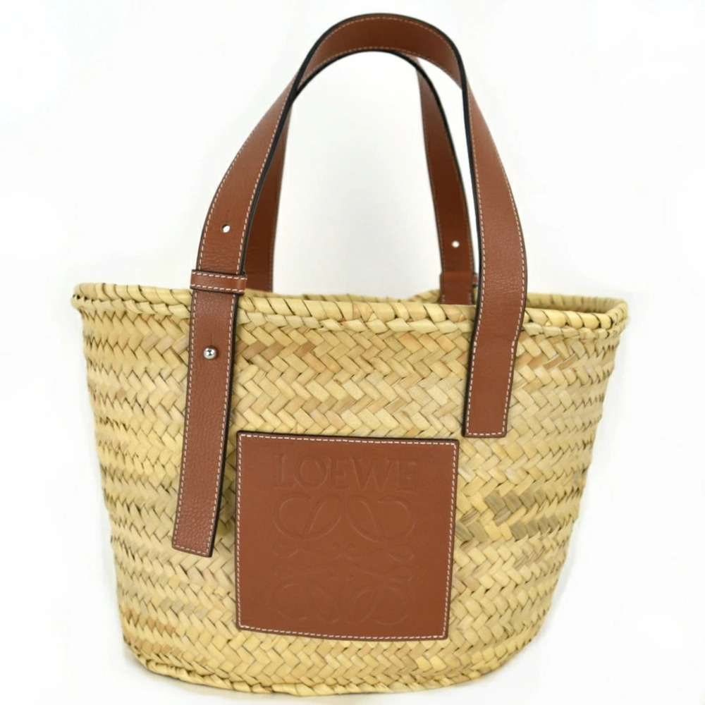 Loewe Basket Bag Palm Leaf Calfskin Tan One